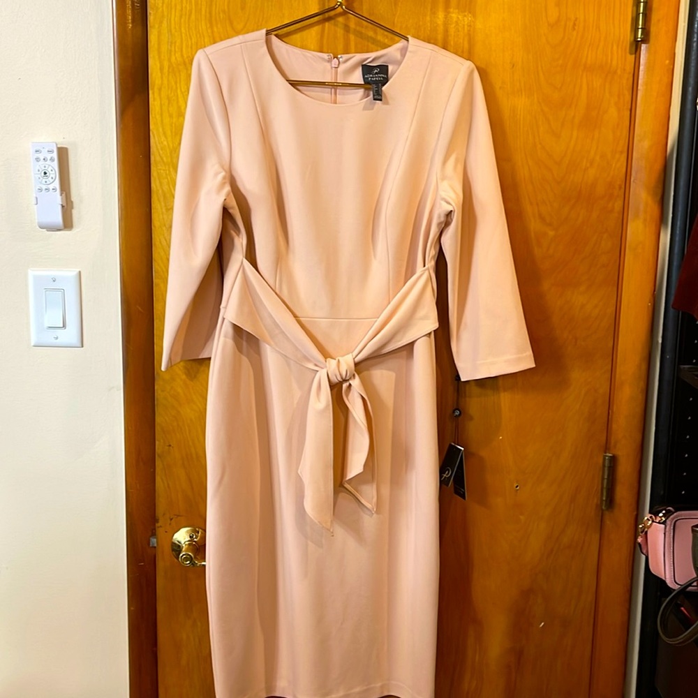 Stretch crepe knee-length dress with tie front